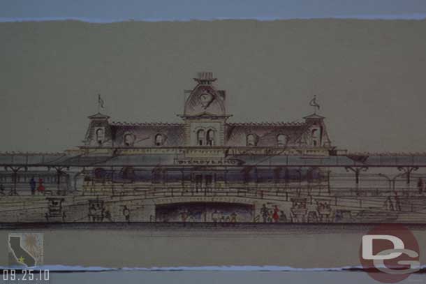 The original artwork for the train station, notice the single entrance tunnel.  He said they did not have any artwork with the dual tunnels that were actually built.