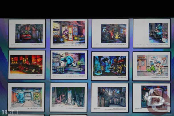 The storyboard for Monsters Inc at DCA