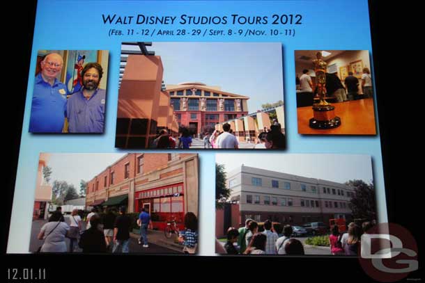 The popular studio tours will continue into 2012 and now will take place on both Sat and Sun of the selected weekends in order to double the capacity (I have pictures from one of the first ones from a few years ago in another section)