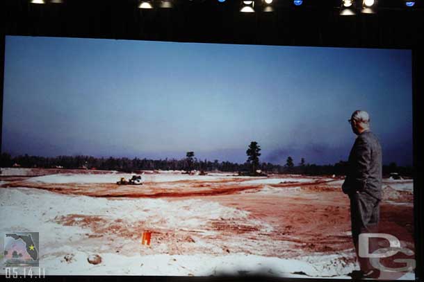 Roy O Disney on the site of what will become the Magic Kingdom