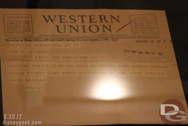 Including this famous one that Walt sent to Roy after learning he had lost the rights and as he embarked on the train back to LA where Mickey was born.