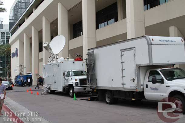 Over in the driveway nearest the Hilton a couple satellite trucks to cover the event.