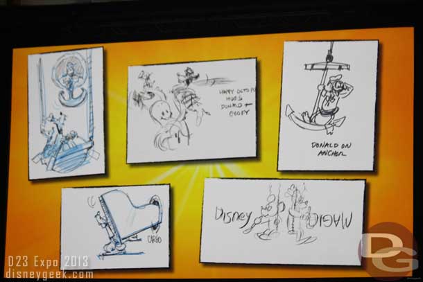 Some sketch ideas for the characters to go on the Disney Dream stern.