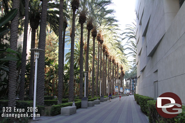 The walkway leading to the front is lined with banners.