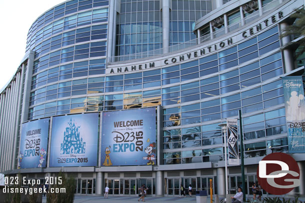 D23 banners on the front of the convention center.