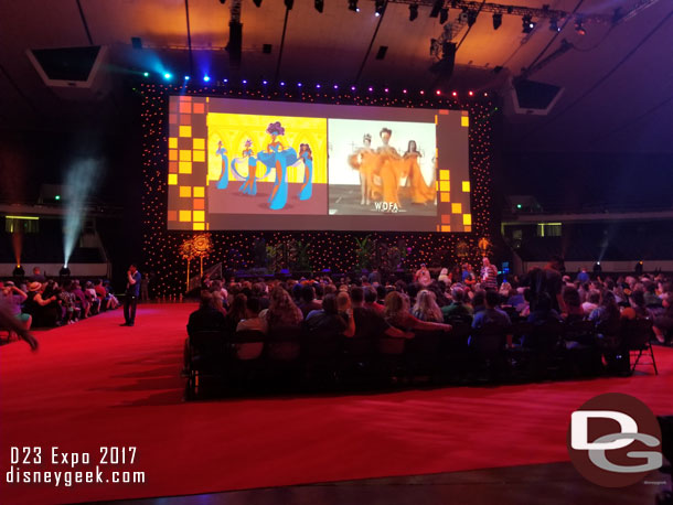 On Sunday morning the D23 Expo Arena hosted a presentation entitled: Celebration of An Animated Classic: The Lion King.  As we waited for the program to begin some Disney Animation slides are being shown.