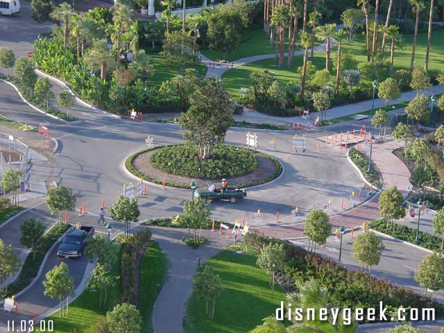 They were installing brick walkways on the new circle between the Paradise Peir Hotel and the Disneyland Hotel.