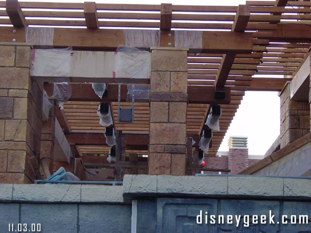 Close-up of some of the Rain Forest Cafe work, looks like an outdoor dining area.