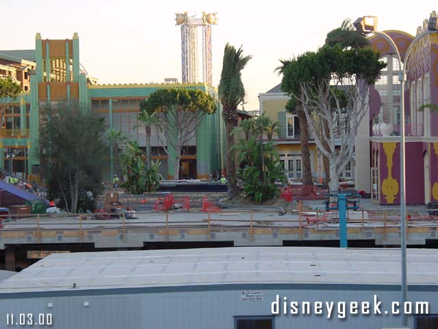 Looking into Downtown Disney from the monorail.