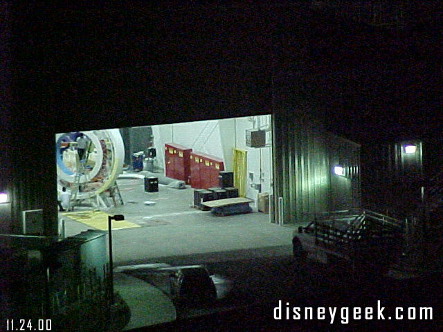 Even on a late Friday evening of a holiday weekend work continues on the new park.. This is looking into the parade warehouse behind Paradise Pier.