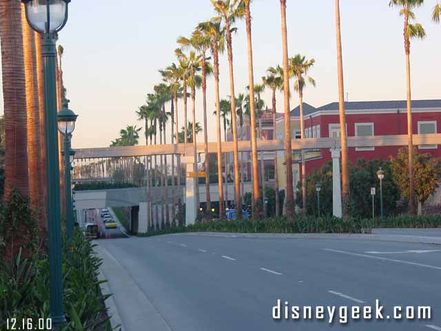 The Downtown Disney bridge at street level.