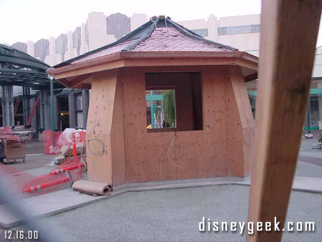 A new kiosk being installed in front of the theaters.