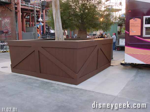 The walls are down in the backlot area and the new planters are done.