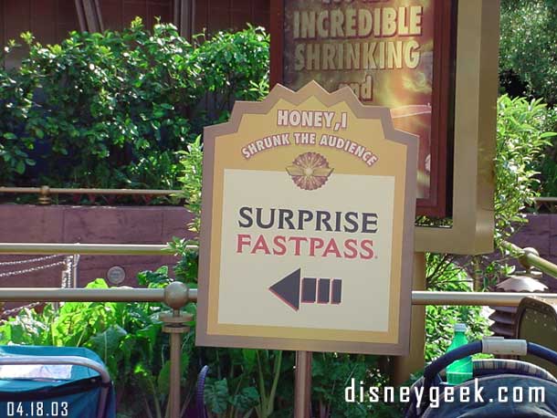 This was new to me this trip.  The were doing Surprise Fastpasses.  Basically you would get two, one for the attraction you want and then an extra one.  Over in DCA when I got my Soarin Fastpass I only got a surprise one for Its Tough to be a Bug