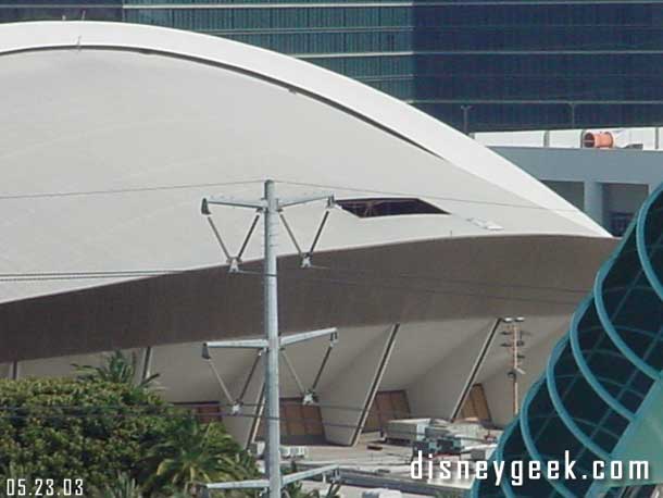 A large whole in the Anaheim Convention center.