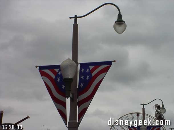 Patriotic banners were up in both parks