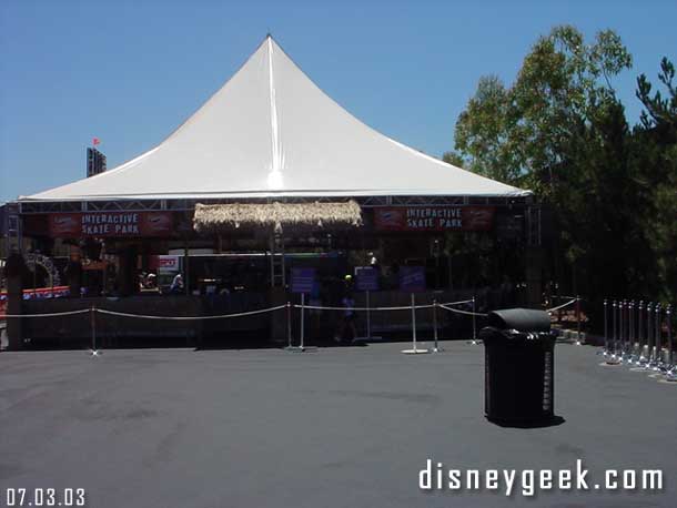 The interactive skatepark is beyond that tent.