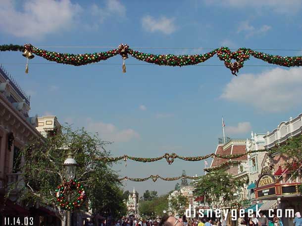 Three of the six garlands that stretch the street have been installed.