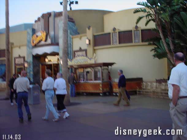 The Carmel corn cart that is usually out in the middle is now off where the pin cart was.