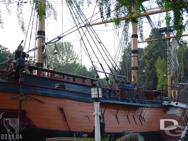 That's strange, rigging the Columbia for Fantasmic over at the dock in Frontierland