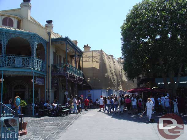 The New Orleans Square tarps have been moved..