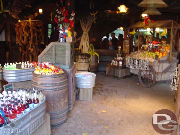 The Tropical Imports gift shop by the Jungle Cruise now coexists with the Fruit Stand, less rubber snacks and stuffed Monkeys in the store now.