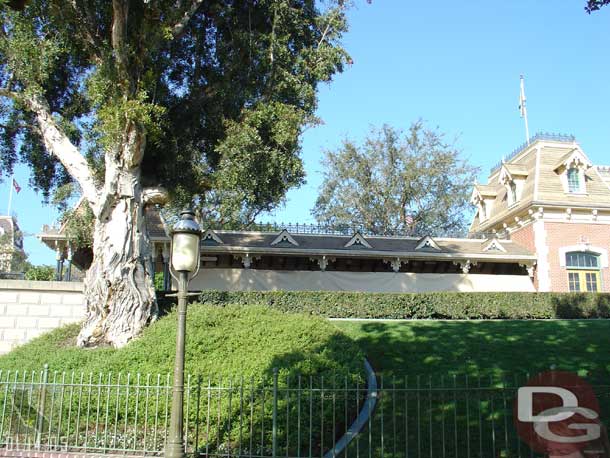 The Disneyland Railroad is down for rehab and the station partially covered.