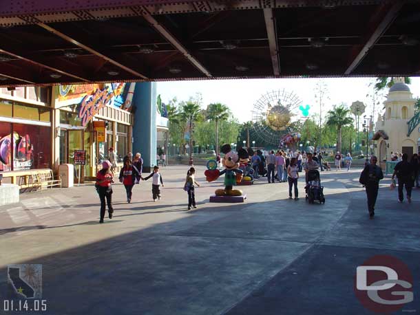 Entering DCA, a group of Mickey's lined up starting at the bridge.