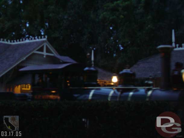 A train at the NOS depot.  Kind of weird it backed out of the station and toward Adventureland..