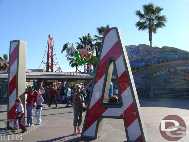 Goofy and Mickey have taken up positions in the California letters.. 