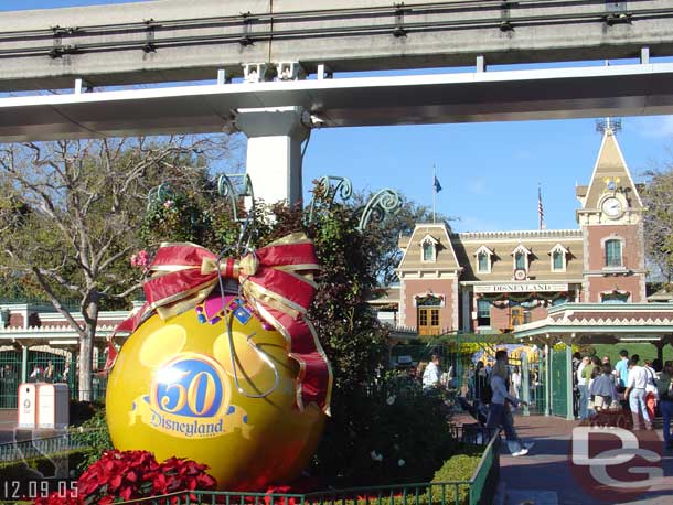 Now over to Disneyland where a giant ornament greets you near the monorail tracks