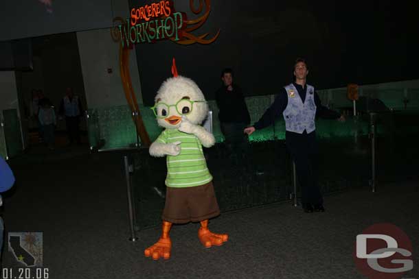 Chicken Little hanging out in the Animation building lobby