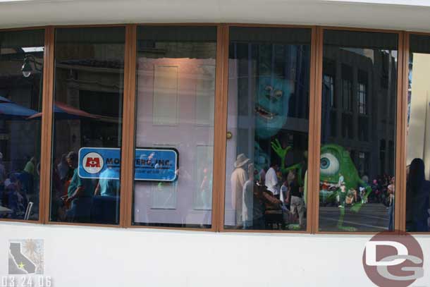 Mike and Sulley are now in the window on the backlot (I still think this is one of the hardest windows to get a good picture of with the glares during the day and light reflections at night)