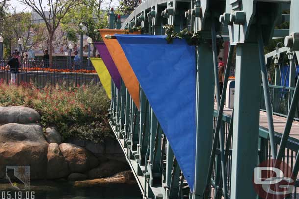 Flags/Banners lining the bridge in the Wharf