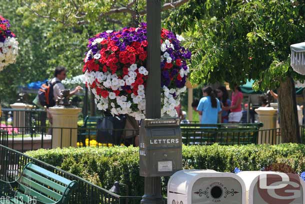 One of the hanging baskets in the Hub