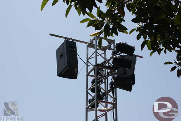 Speakers and lights up around the bleachers