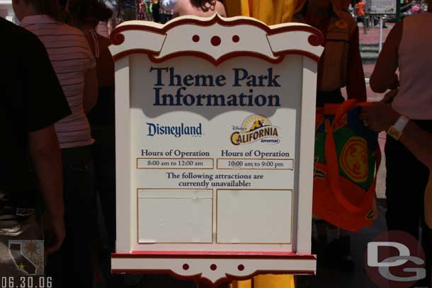 No attractions listed as being closed (but the Lady Bug Spin at DCA was still closed)