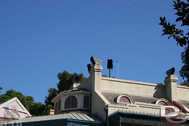 Noticed the speakers up early on the Pirates building, could not tell if they were being used to spread the bootstrappers sound or just up for some other reason.