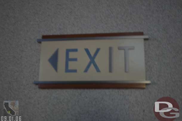 One of the Exit signs has been repaired in the Animation Building