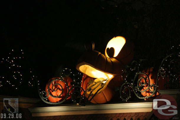 The character pumpkins lit up