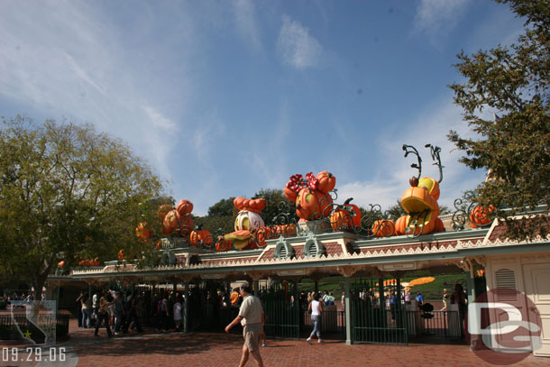 Across the way at Disneyland large character Pumpkins are spread across the two entrance areas