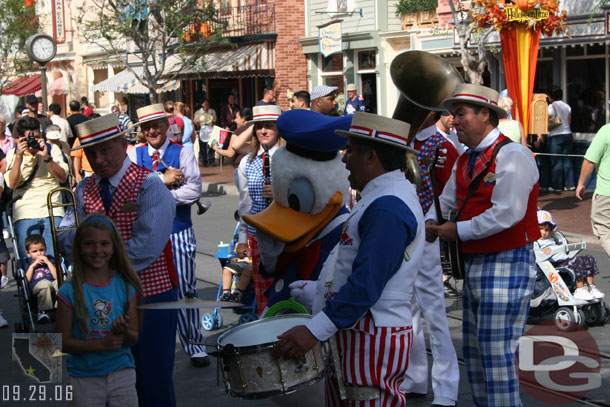 Donald hanging out on Main Street with a band