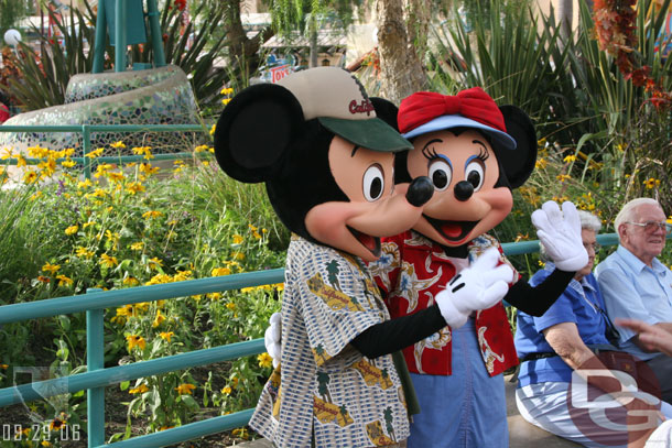 Mickey and Minnie out for pictures in the Sunshine plaza