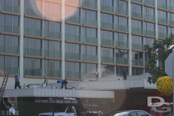 Over at the Disneyland hotel some roof work going on