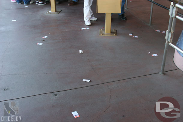 The Autopia Fastpass area was a mess with tickets everywhere (looked like quite a few guests had Space Mountain Fastpasses and tried to get Autopia ones and just threw the rejects on the ground..