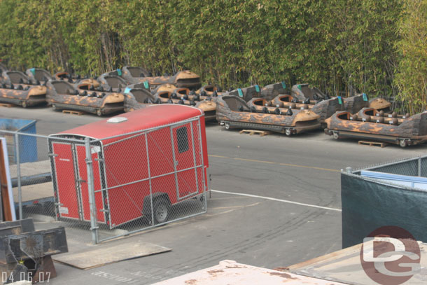 The logs are still all out along the Indy show building