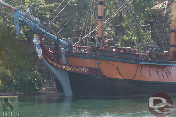 The Columbia is docked and blocking the view of the fort