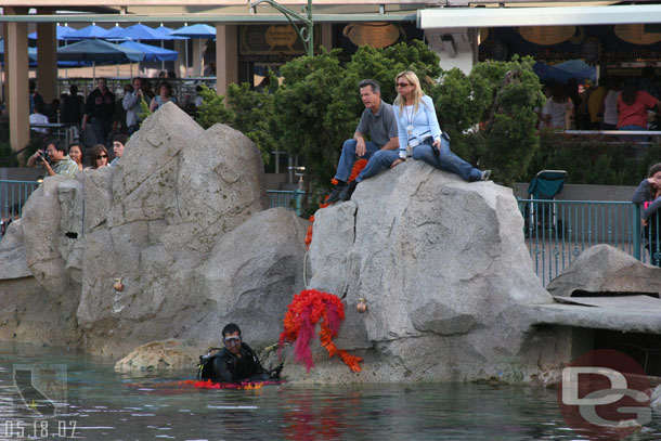 Imagineers working with divers on adjusting the sea weed.