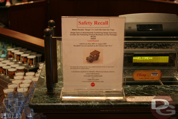 A safety recall notice for the Mattel toys (these were part of the lead recall from China