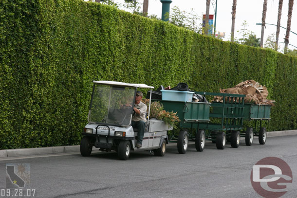 A landscaping cart rolling by